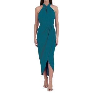 Julia Jordan Blue Jade Knot Halter Neck Tulip Hem Dress - Size 10 -